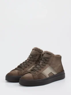 Santoni – High-Top-Sneaker aus Veloursleder braun