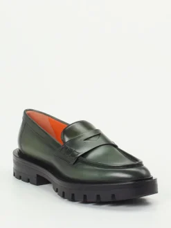 Santoni – Loafer aus Hochglanzleder Dunkelgrün
