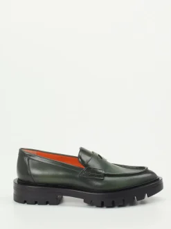 Santoni – Loafer aus Hochglanzleder Dunkelgrün