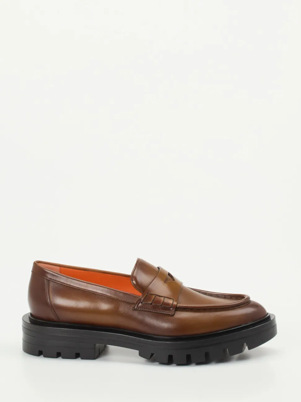 Santoni – Loafer aus Hochglanzleder in Braun