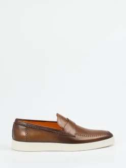 Santoni – Loafer aus Kalbleder in Mittelbraun