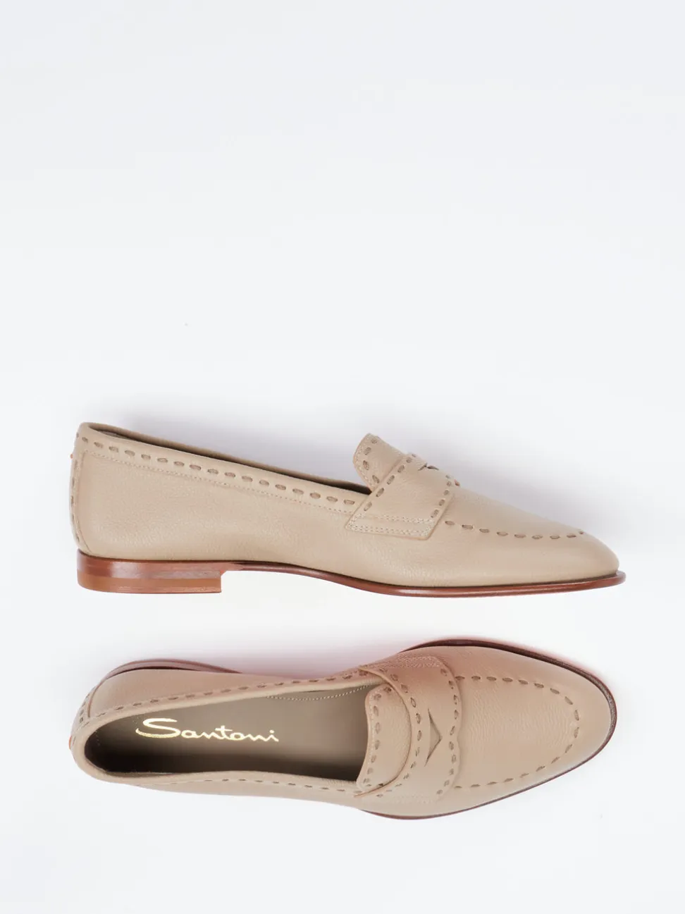 Santoni – Loafer aus Lammleder in Beigebraun