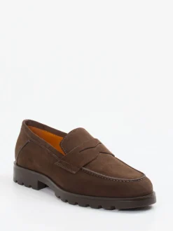 Santoni – Loafer aus Veloursleder Dunkelbraun