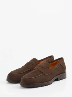 Santoni – Loafer aus Veloursleder Dunkelbraun
