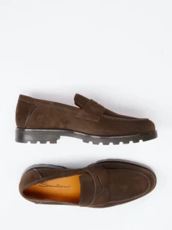 Santoni – Loafer aus Veloursleder Dunkelbraun