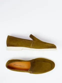 Santoni – Loafer aus Veloursleder in Olivgrün