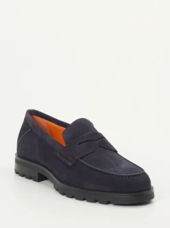 Santoni – Loafer aus Veloursleder Dunkelblau