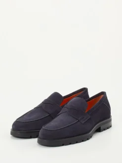 Santoni – Loafer aus Veloursleder Dunkelblau