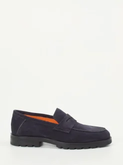 Santoni – Loafer aus Veloursleder Dunkelblau