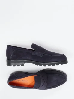 Santoni – Loafer aus Veloursleder Dunkelblau
