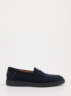 Santoni – Loafer aus Veloursleder Dunkelblau