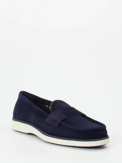 Santoni – Loafer aus Veloursleder marineblau