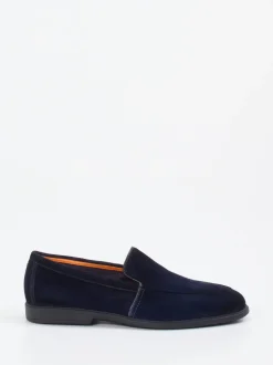Santoni – Loafer aus Veloursleder Dunkelblau