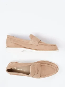 Santoni – Loafer aus Veloursleder in Beige