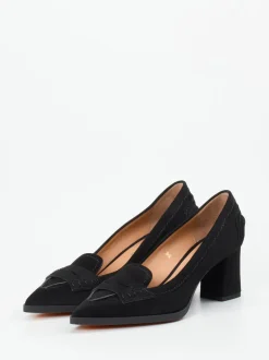 Santoni – Loafer-Pumps aus Veloursleder Schwarz
