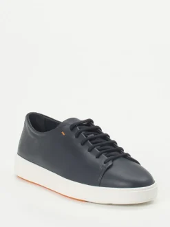 Santoni – Low-Top Sneaker aus Lammleder dunkelblau
