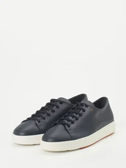 Santoni – Low-Top Sneaker aus Lammleder dunkelblau
