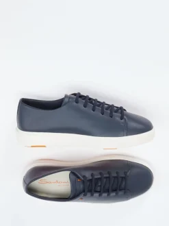 Santoni – Low-Top Sneaker aus Lammleder dunkelblau