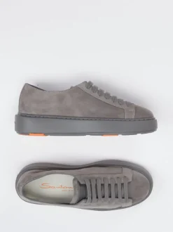 Santoni – Low-Top Sneaker aus Veloursleder Grau