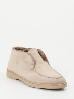 Santoni – Mokassin-Stiefelette aus Veloursleder beigegrau
