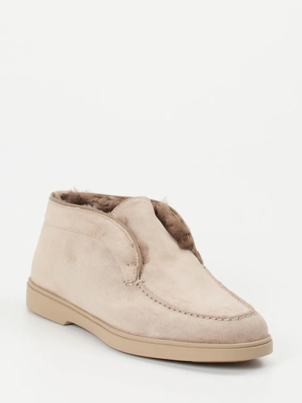 Santoni – Mokassin-Stiefelette aus Veloursleder beigegrau