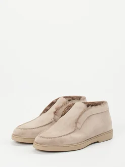 Santoni – Mokassin-Stiefelette aus Veloursleder beigegrau