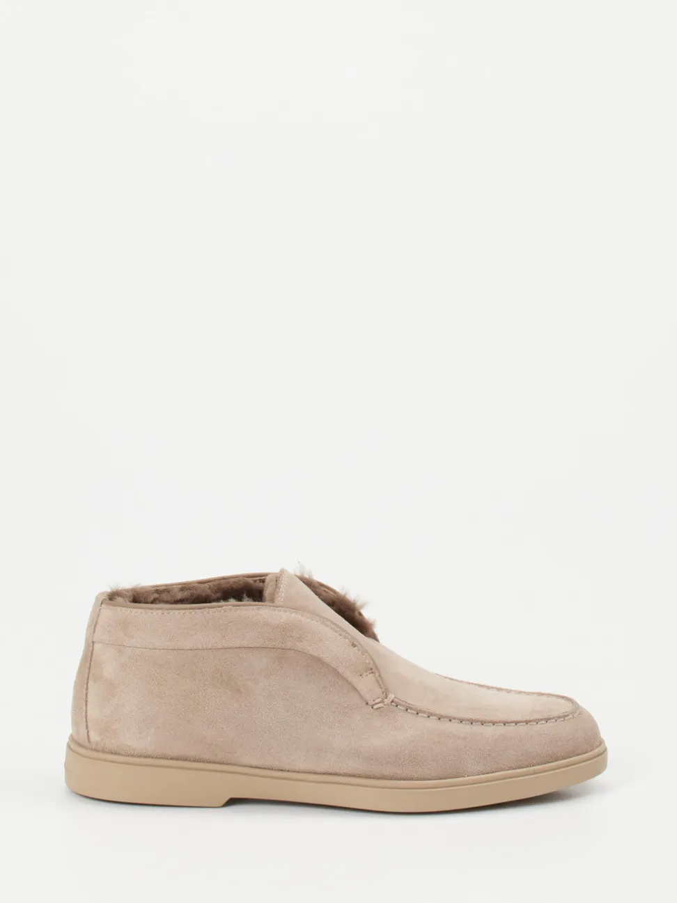 Santoni – Mokassin-Stiefelette aus Veloursleder beigegrau
