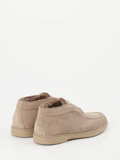 Santoni – Mokassin-Stiefelette aus Veloursleder beigegrau