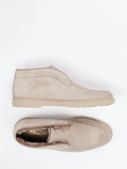 Santoni – Mokassin-Stiefelette aus Veloursleder beigegrau