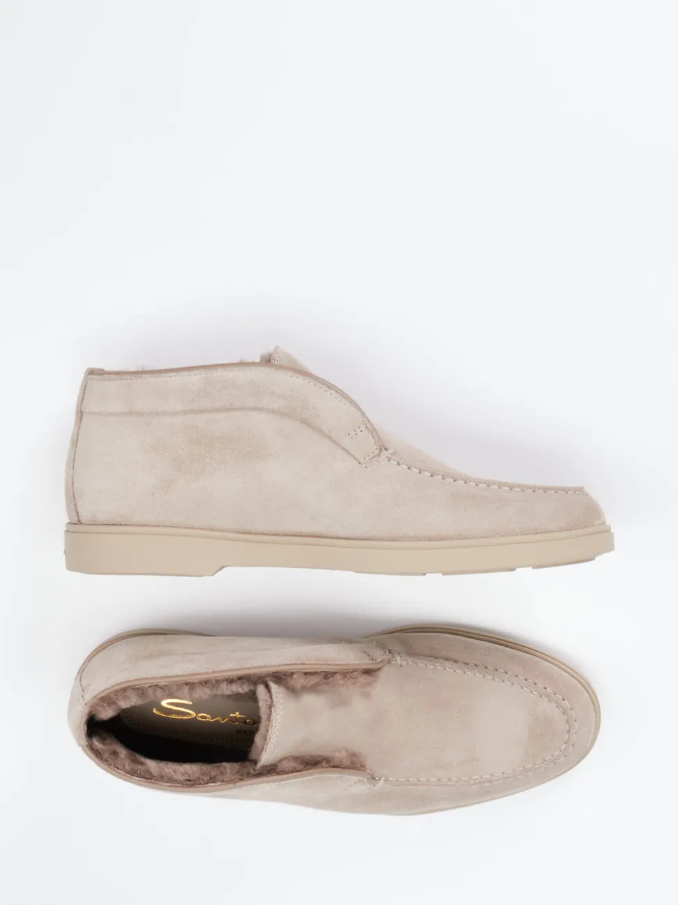 Santoni – Mokassin-Stiefelette aus Veloursleder beigegrau