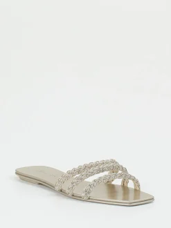 Santoni – Pantolette aus Metallic mit Strassdetails