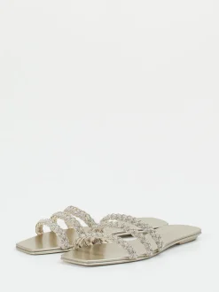 Santoni – Pantolette aus Metallic mit Strassdetails