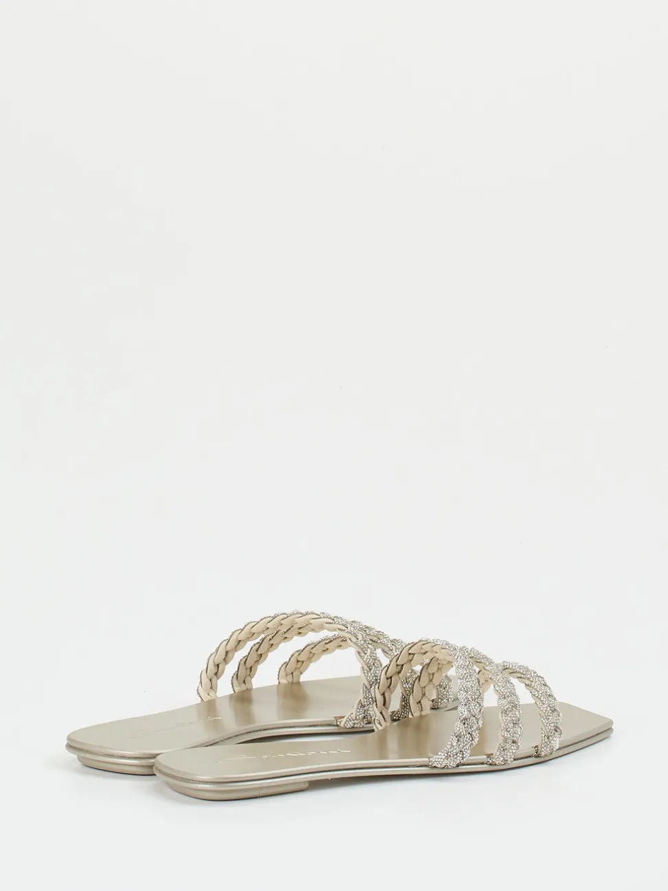 Santoni – Pantolette aus Metallic mit Strassdetails