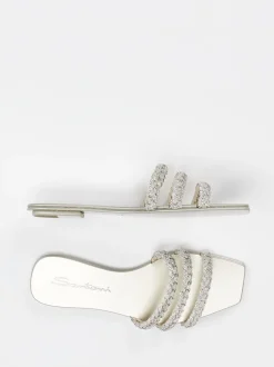 Santoni – Pantolette aus Metallic mit Strassdetails