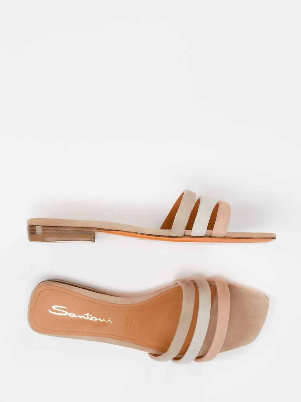 Santoni – Pantolette aus Veloursleder in Naturtönen
