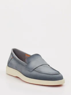 Santoni – Penny Loafer aus Veloursleder Taubenblau