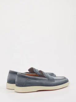 Santoni – Penny Loafer aus Veloursleder Taubenblau