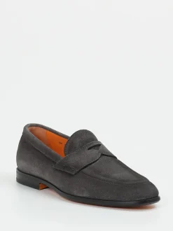 Santoni – Penny Loafer aus Veloursleder Grau