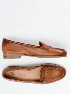 Santoni – Penny Loafer aus Kalbleder cognacbraun