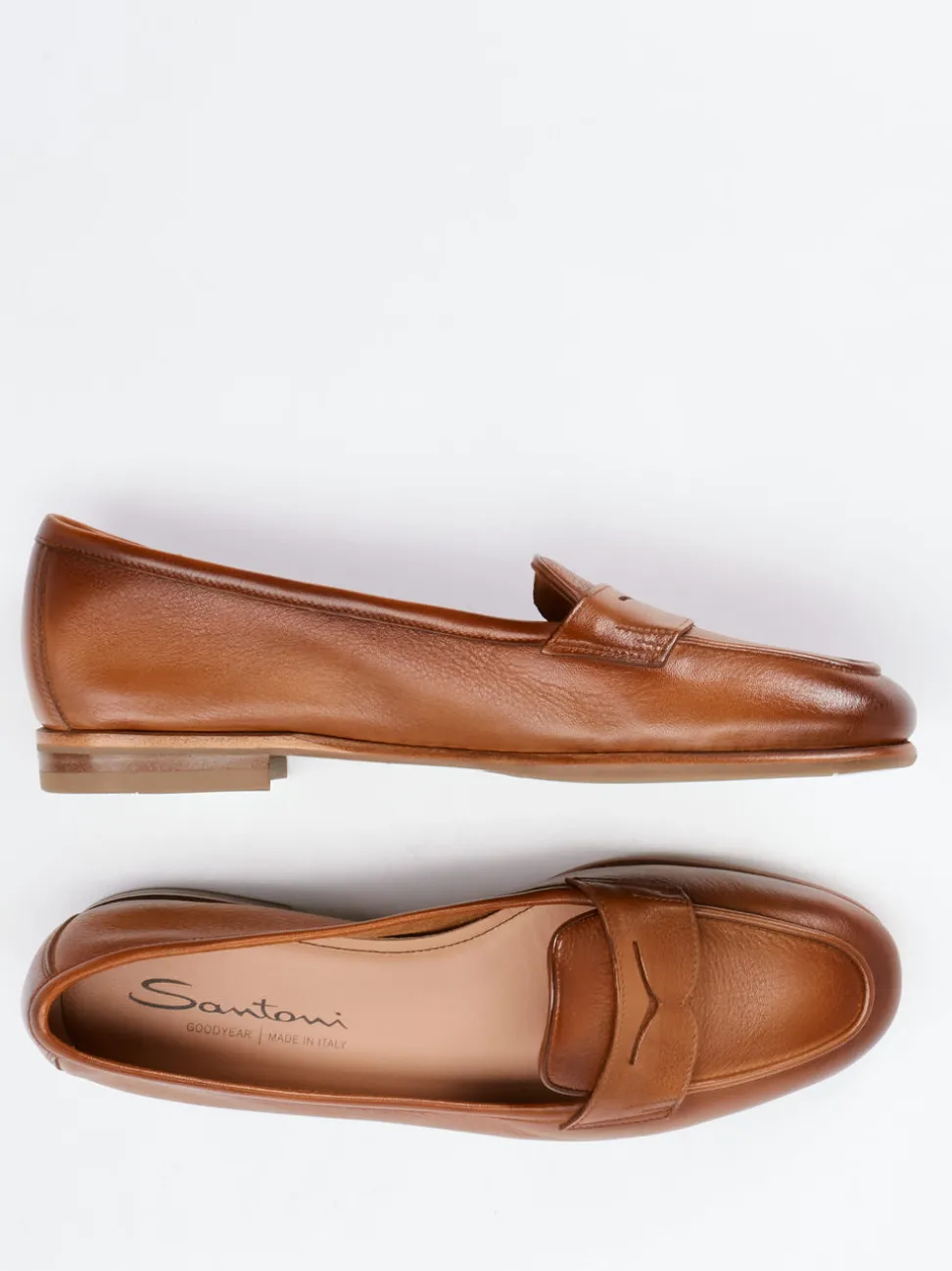Santoni – Penny Loafer aus Kalbleder cognacbraun