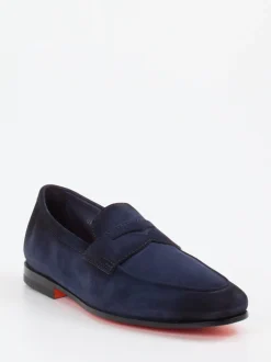 Santoni – Penny Loafer aus Veloursleder Dunkelblau