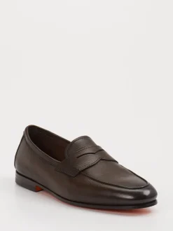 Santoni – Penny Loafer aus Kalbleder Dunkelbraun