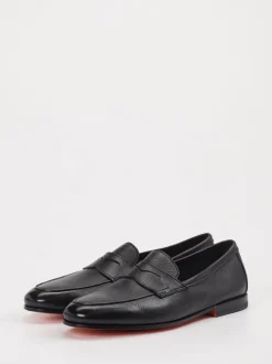 Santoni – Penny Loafer aus Kalbleder Schwarz