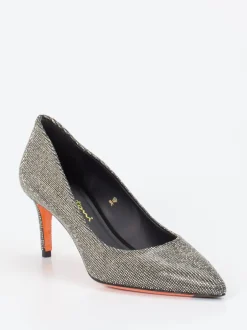 Santoni – Pumps aus Metallic-Textil in Silber