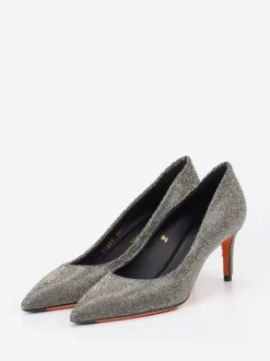 Santoni – Pumps aus Metallic-Textil in Silber