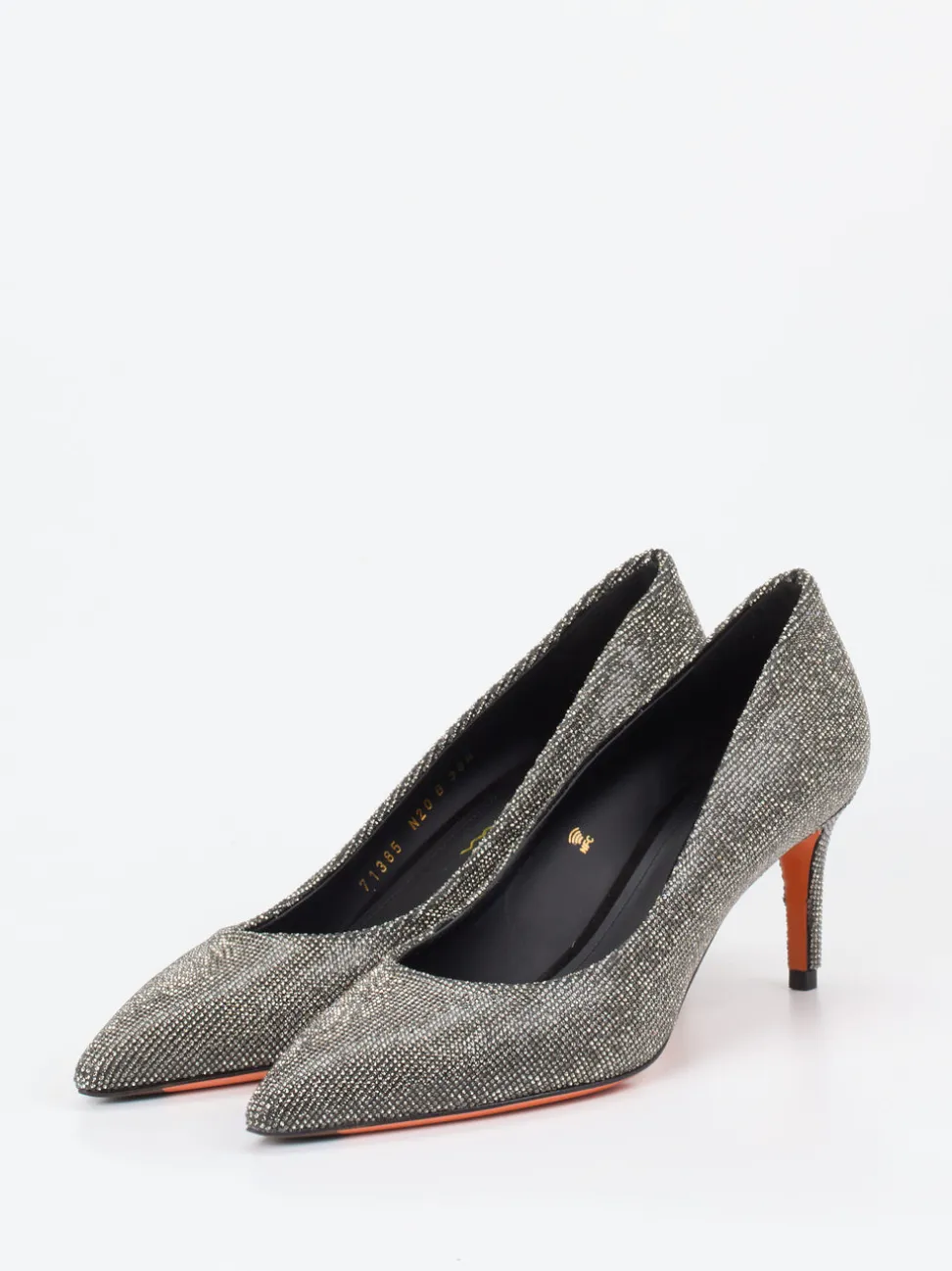 Santoni – Pumps aus Metallic-Textil in Silber