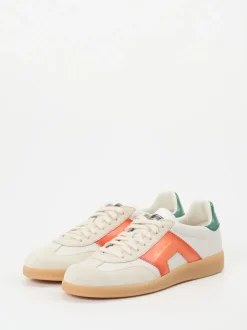 Santoni – Retro-Sneaker aus Kalbleder beige-orange