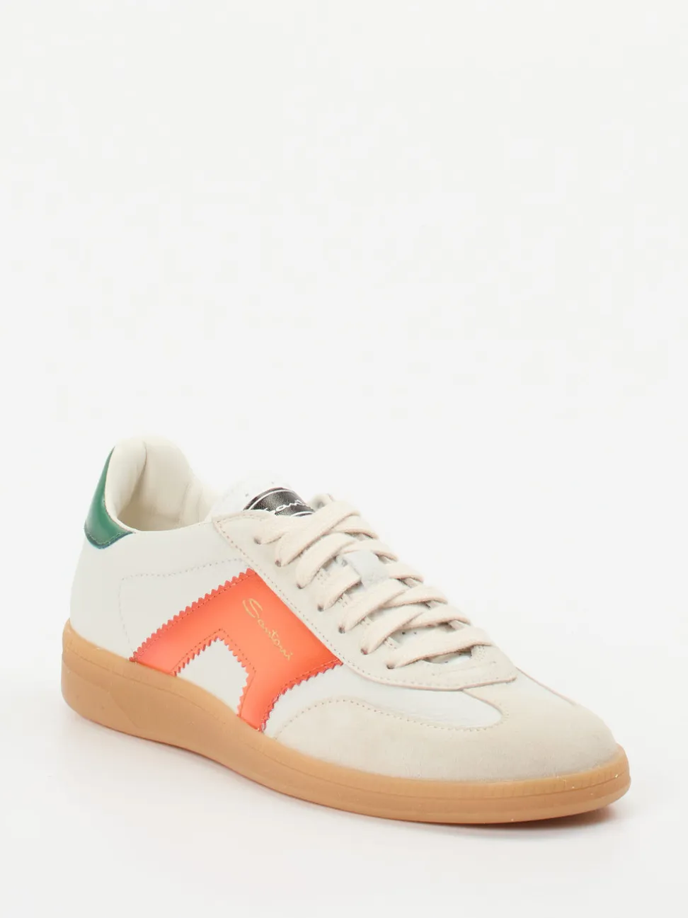 Santoni – Retro-Sneaker aus Veloursleder cremeweiß