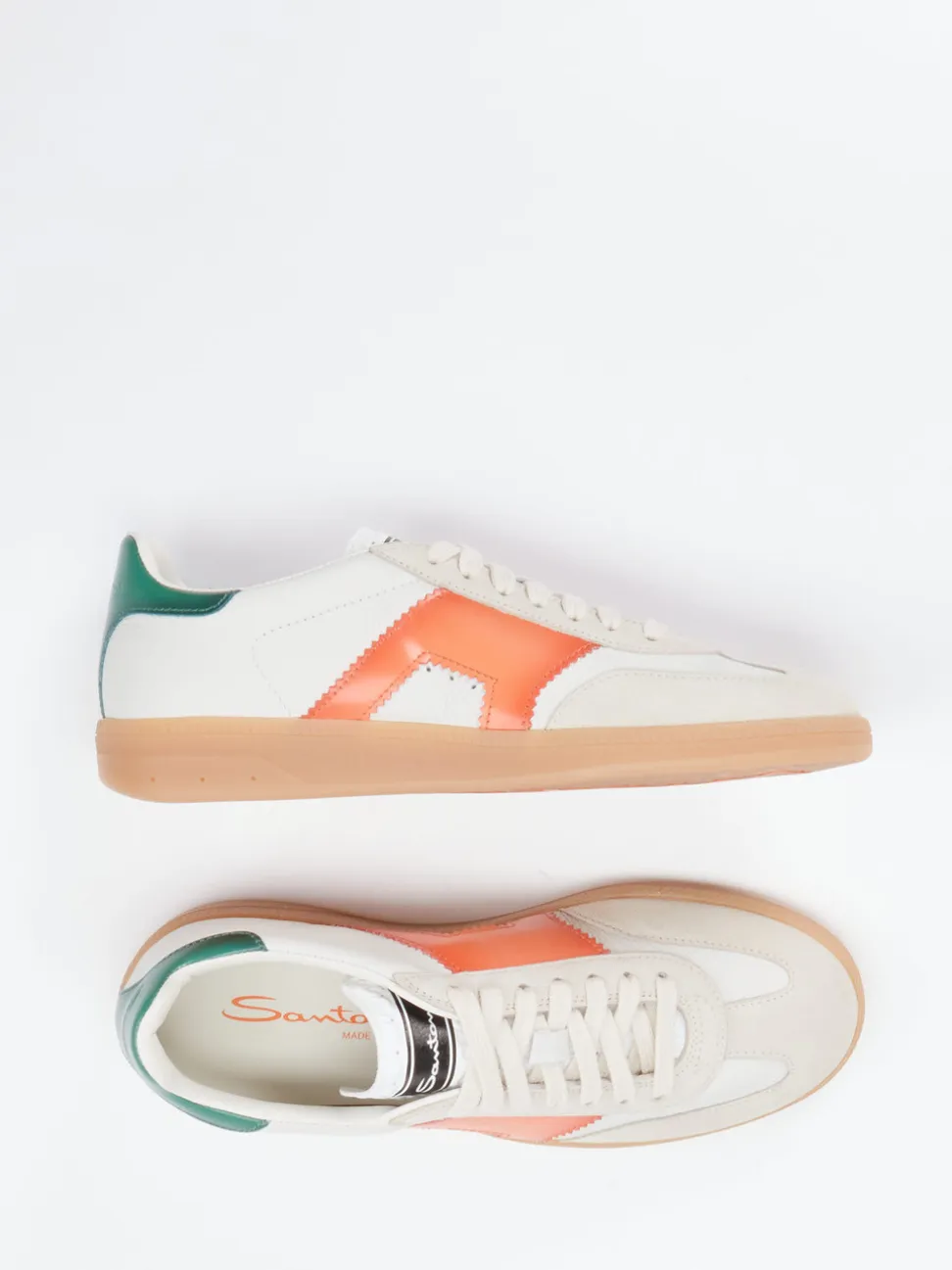 Santoni – Retro-Sneaker aus Veloursleder cremeweiß