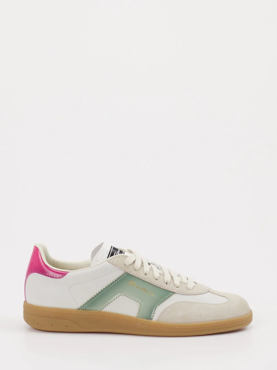 Santoni – Retro-Sneaker aus Velour/Leder cremeweiß